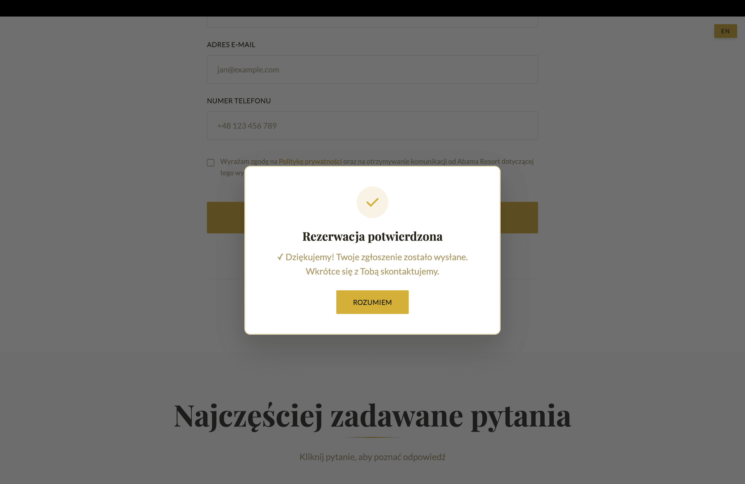 Landing Abama – formularz zapisu